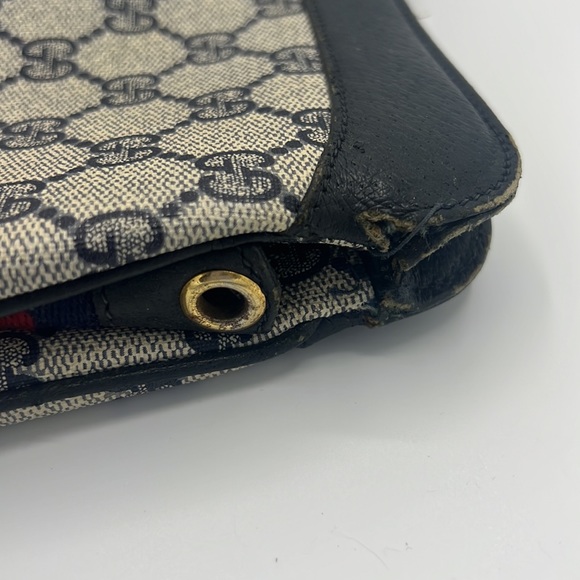 GUCCI GG Sherry Line Canvas Shoulder Bag Navy Blue vintage - Picture 5 of 11